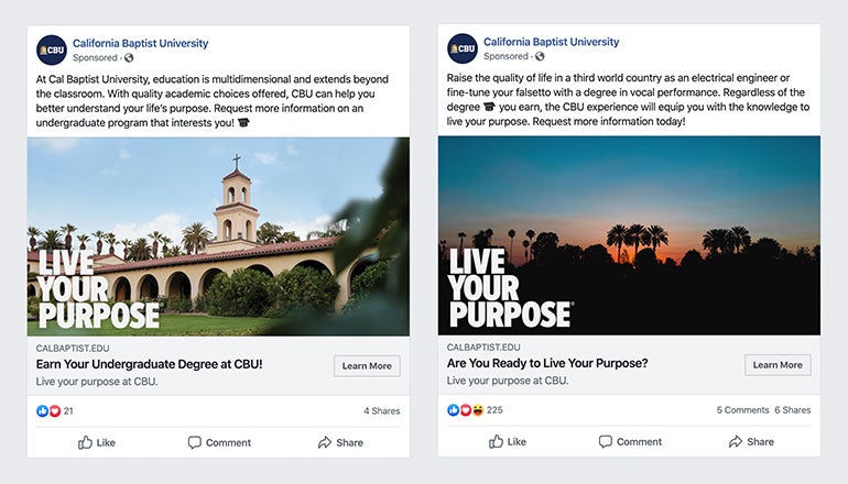 REQ California Baptist University Online Social Advertising