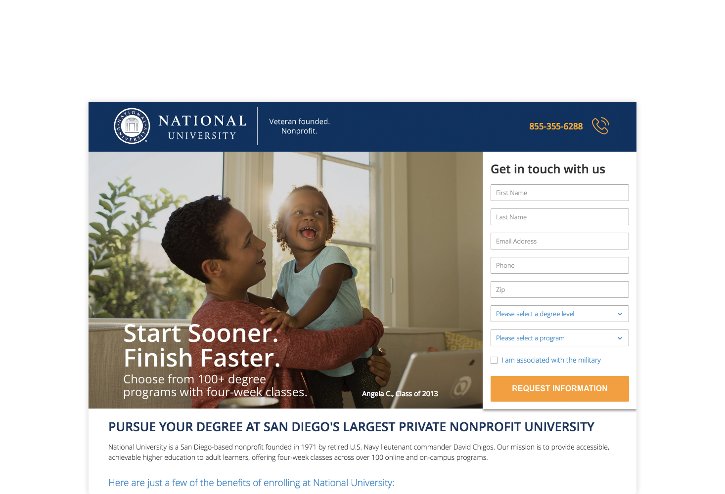 REQ National University Landing Page