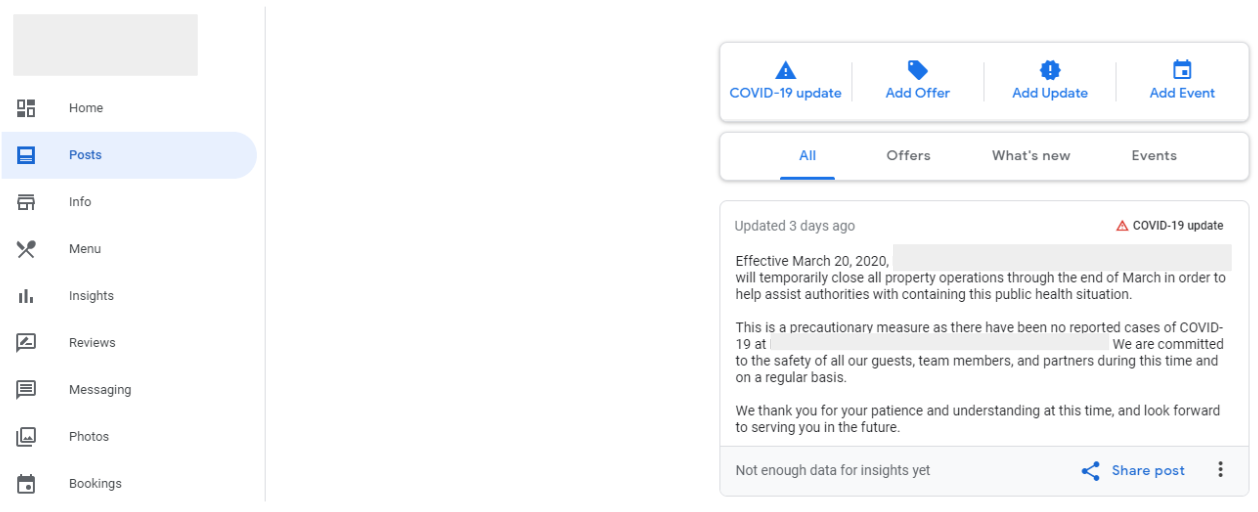 Google My Business COVID-19 Posts