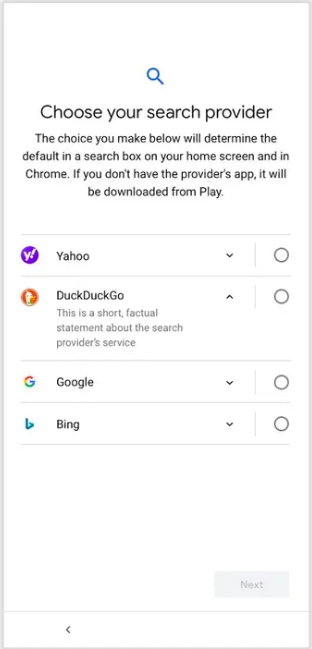 Google Android DuckDuckGo Search Option