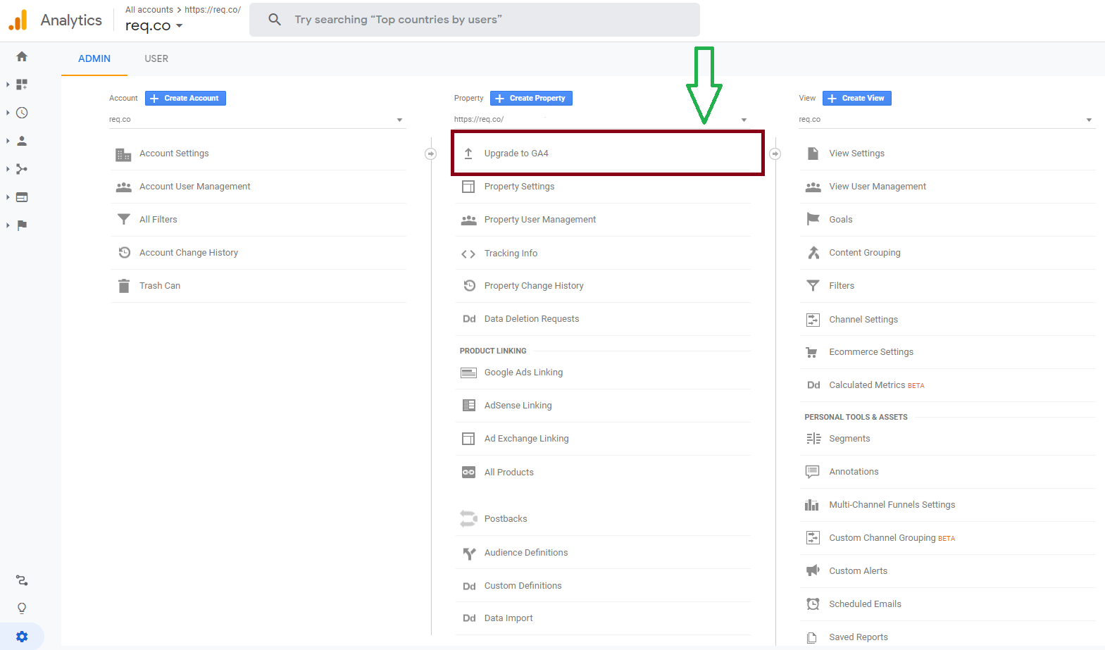 Google Analytics 4 Upgrade Location