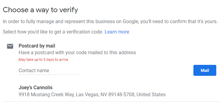 Choose How to Verify Google My Business