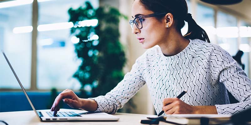 Woman researching content