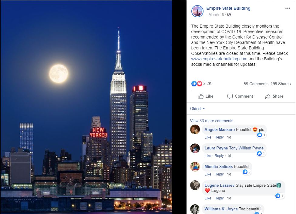 Empire State Building Facebook Coronavirus Update