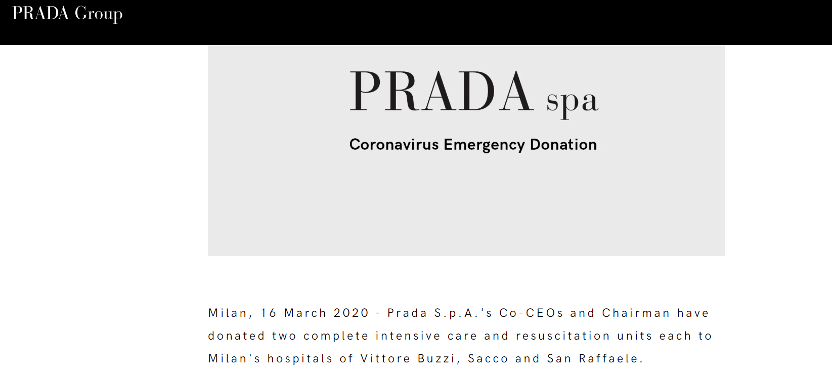 Prada Intensive Care Unit Donation Italy