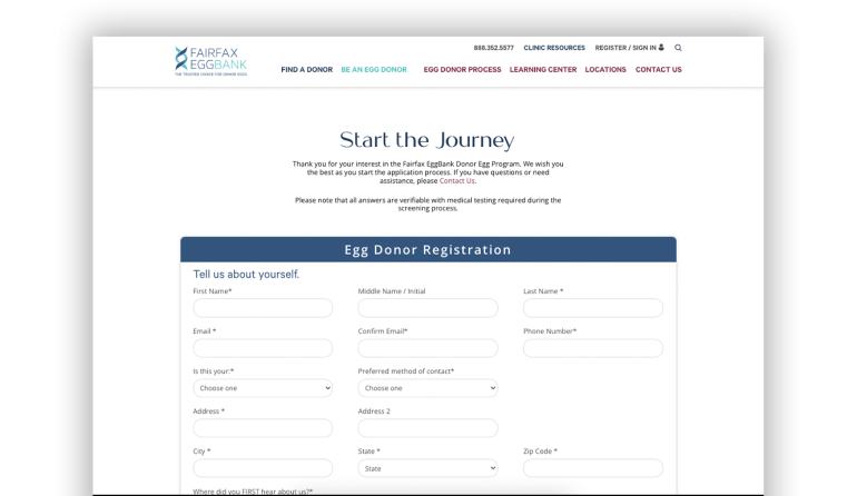 Fairfax EggBank - Start the Journey Landing Page