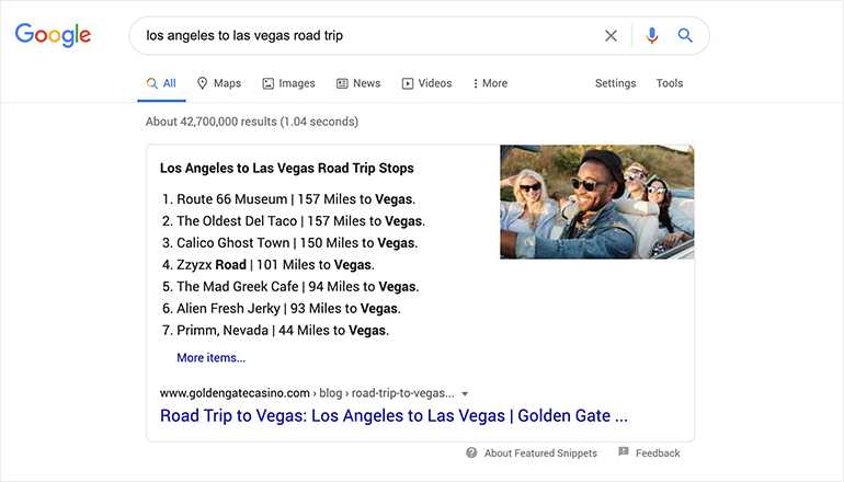 Golden Gate Hotel & Casino Featured Snippet