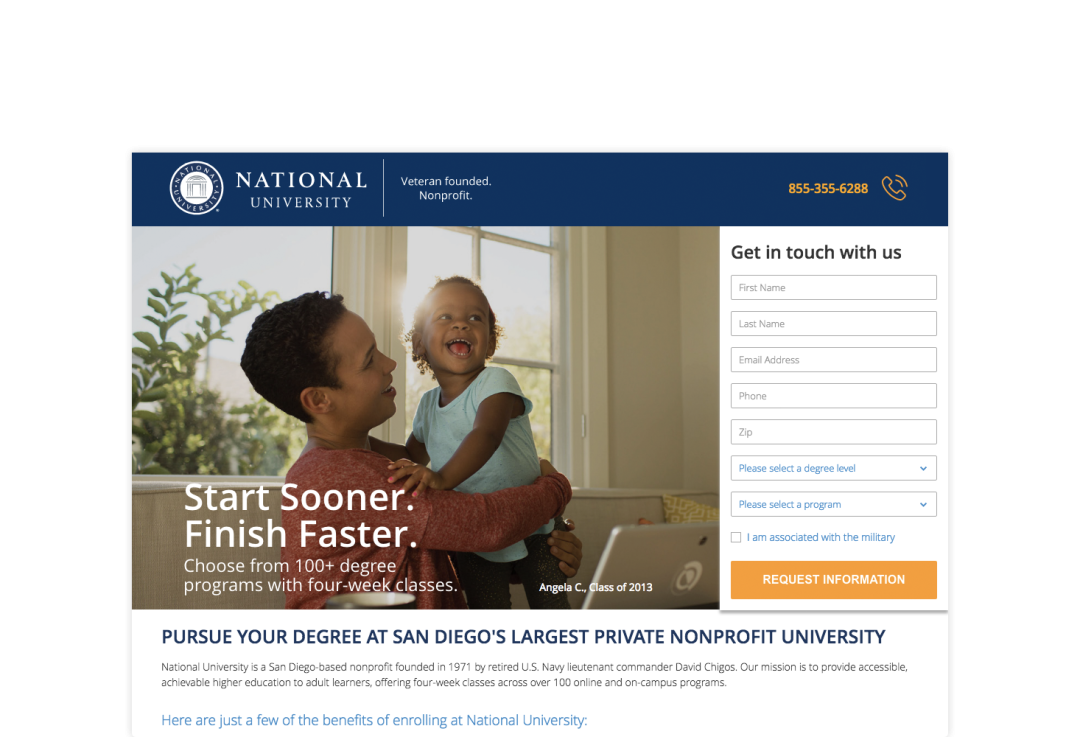 REQ National University Landing Page