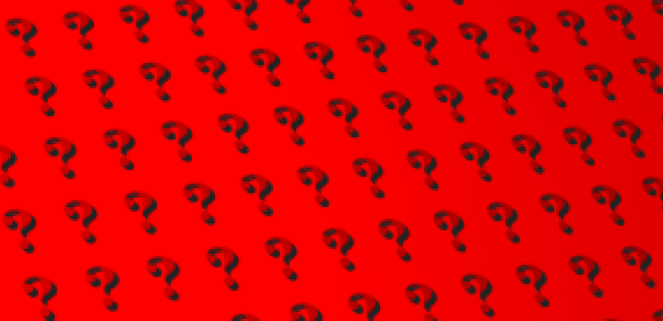 Red and black question mark graphic