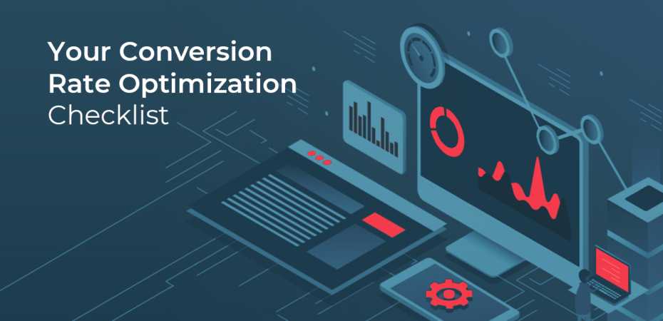 Graphic with computers and charts depicting conversion rate optimization