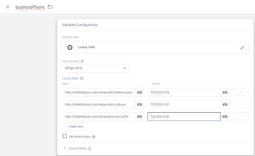 screenshot of lookup table field in GTM