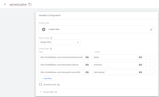screenshot of lookup table field in GTM