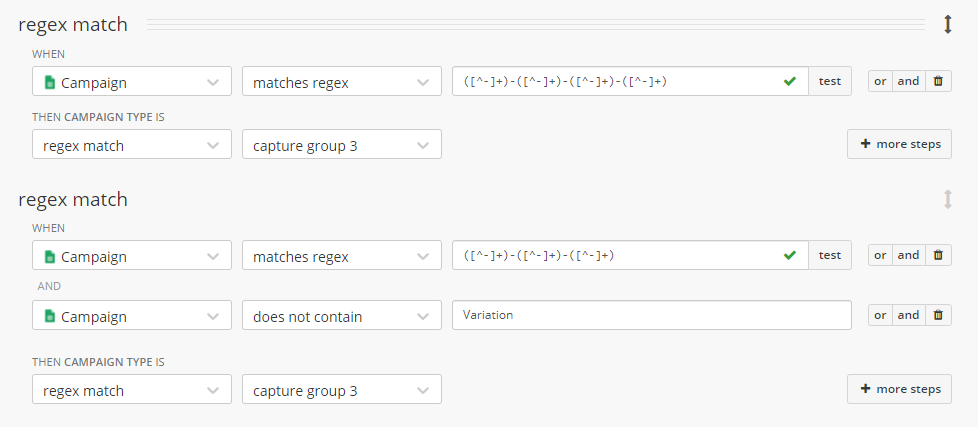 Regex Campaign Using the Same Rule